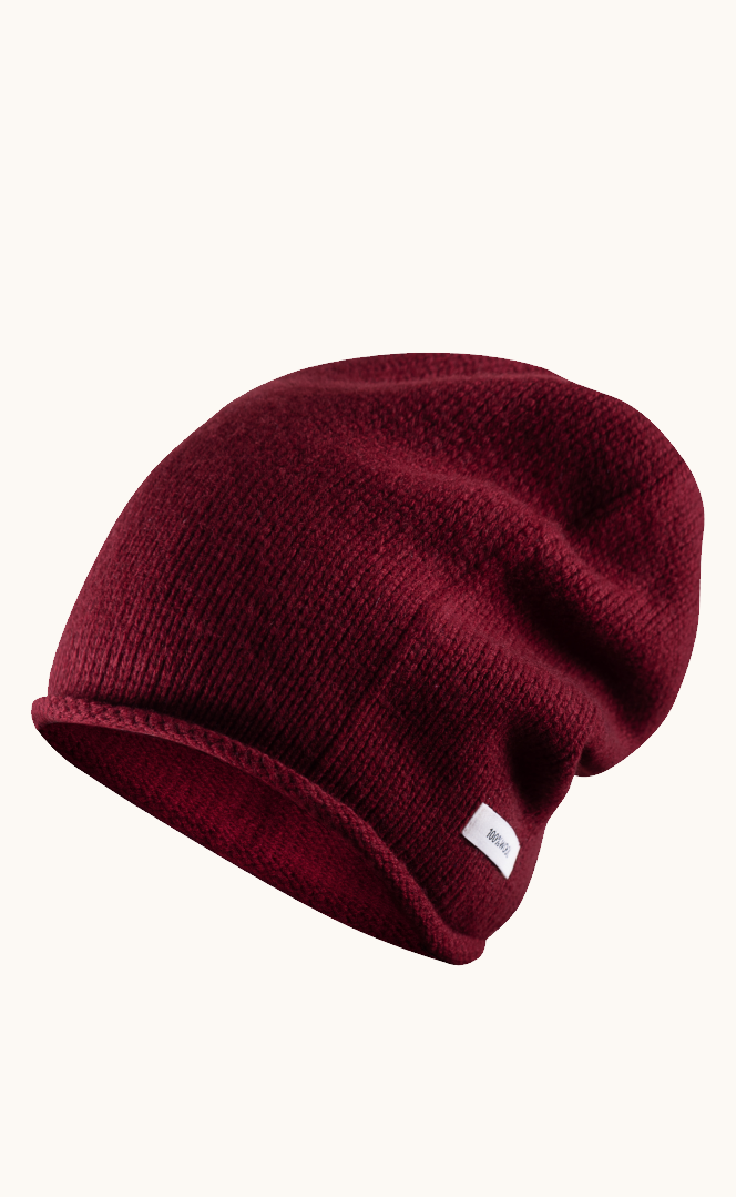 Wełniana czapka z zawiniętym brzegiem bordowa smerfetka zdjęcie 1