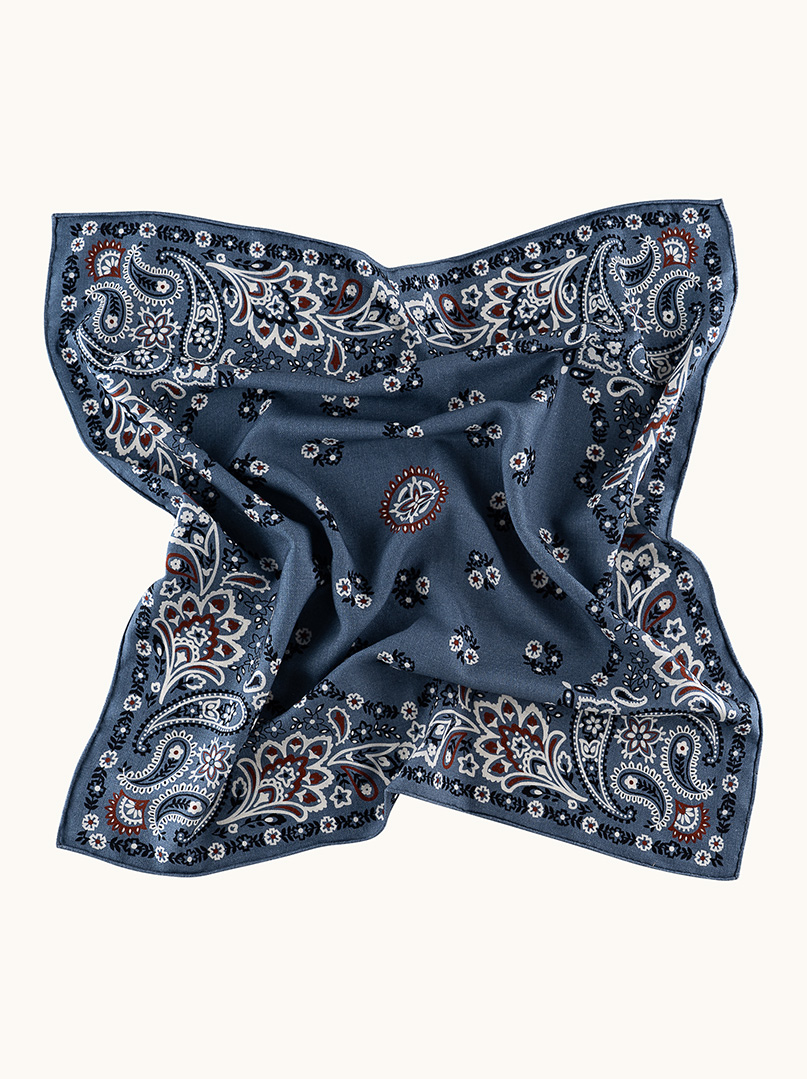 Apaszka wełna z jedwabiem niebieska w paisleye 65x65 cm  zdjęcie 2