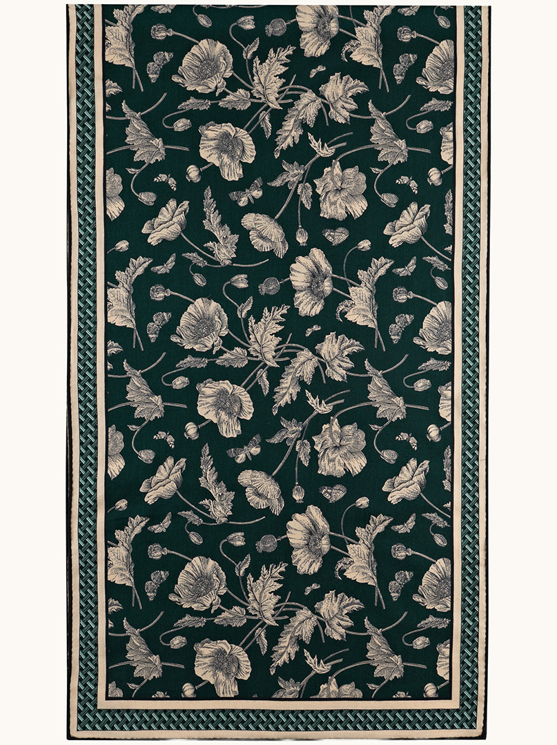 Duży szal wełna z jedwabiem dwustronny zielony w kwiaty 50x170 cm zdjęcie 2