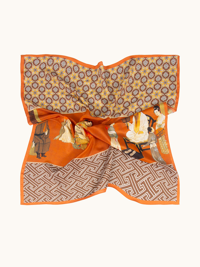 Średnia apaszka z  jedwabiu morwowego w orientalny wzór  65cm x65cm  zdjęcie 2