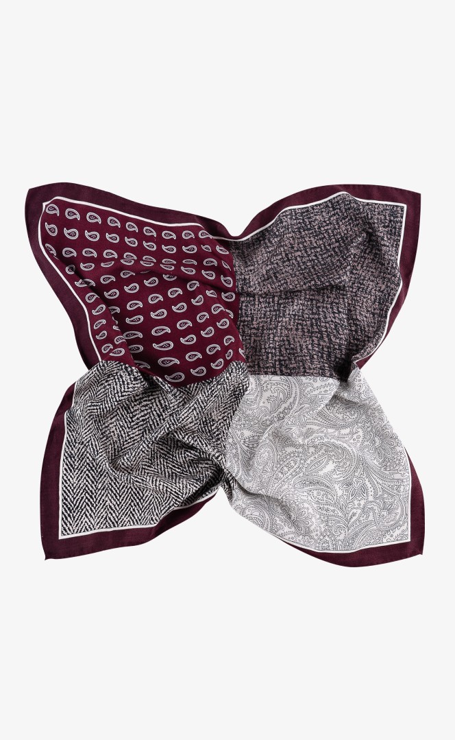 Apaszka wełna z jedwabiem paisley w kolorze burgundowym 65x65 cm  zdjęcie 3