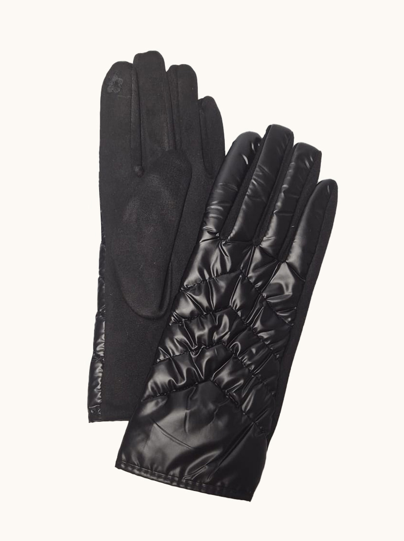 Rękawiczki damskie dzianinowe pikowane eleganckie czarne zdjęcie 1