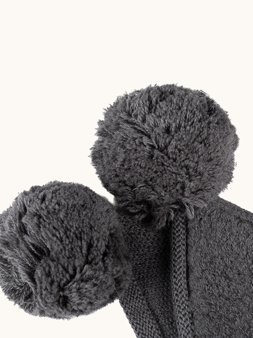 Czapka uszatka z pomponami 100% wełna szara PREMIUM zdjęcie 3