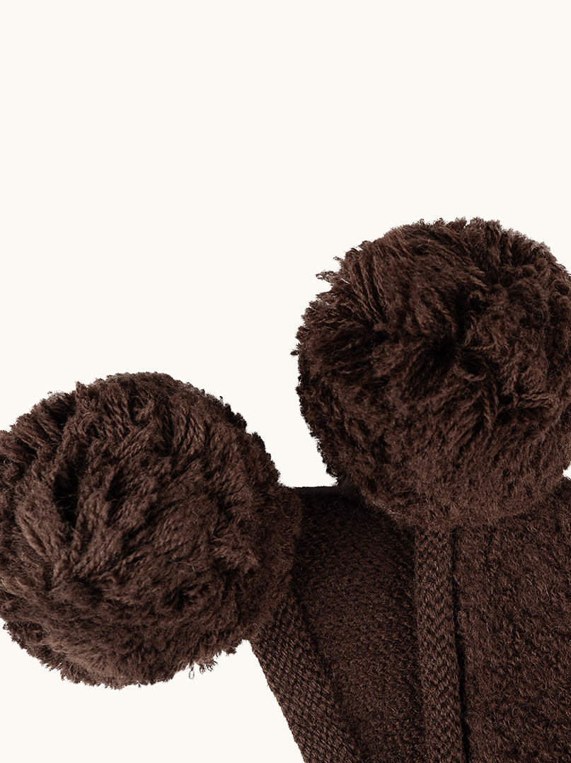 Czapka uszatka z pomponami 100% wełna brązowa PREMIUM zdjęcie 3