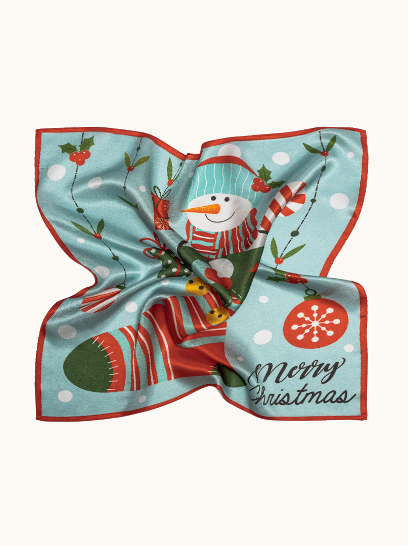 Apaszka jedwabna z bałwankiem w skarpecie - Edycja Świąteczna 53x53 cm zdjęcie 3