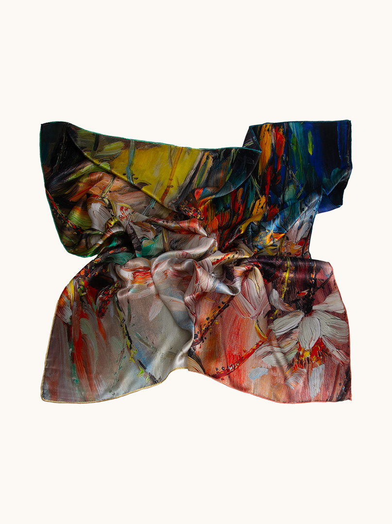 Duża chusta damska jedwabna w ekspresyjny wzór 110cm x110cm  zdjęcie 1