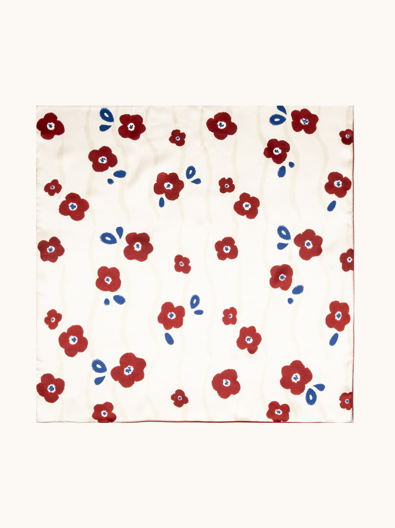 Mała apaszka jedwabna damska gawroszka ecru w kwiaty 53cm x53cm zdjęcie 2