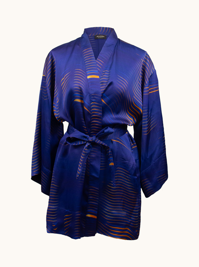 Szlafrok kimono z wiskozy granatowy PREMIUM  zdjęcie 1