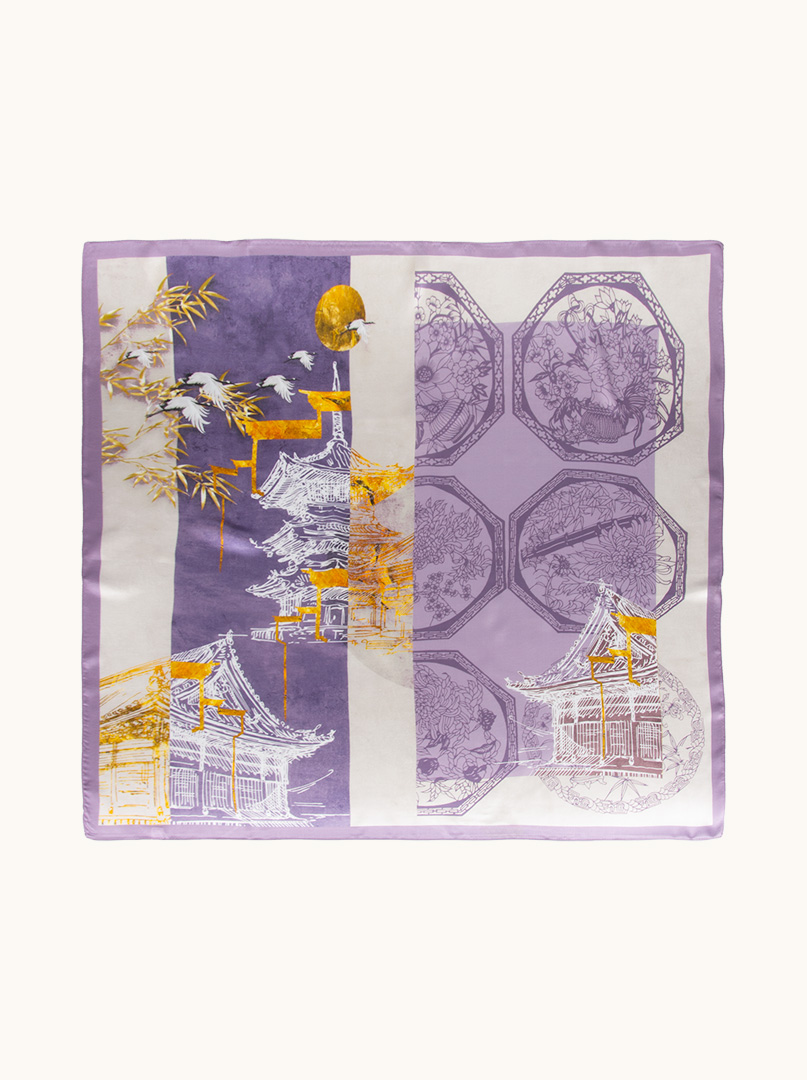 Duża jedwabna apaszka z japońskim motywem 90cm x 90cm  zdjęcie 2