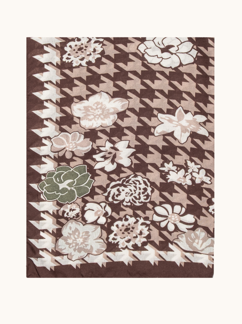Lekki szal wiskoza 100%  ze wzorem róż i pepitki 70 cm x180 cm zdjęcie 2