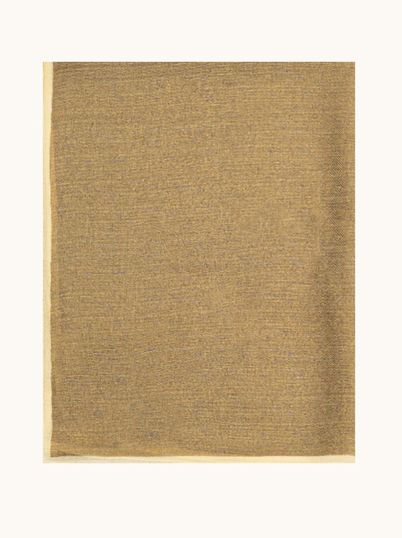 Szal z wełny i jedwabiu musztardowy z akcentami beżu i szarości 65 cm x 190 cm  zdjęcie 2
