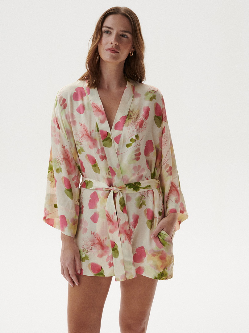 Szlafrok kimono z wiskozy z motywem kwiatowym PREMIUM  zdjęcie 1
