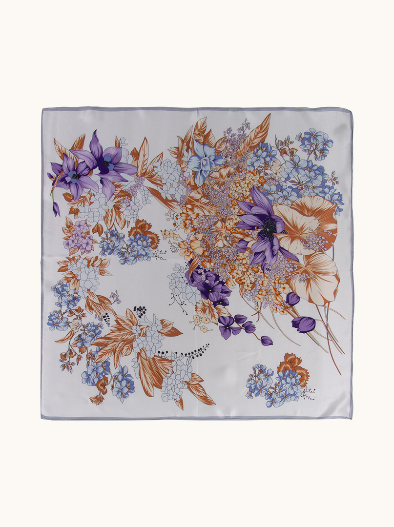 Apaszka jedwabna  na białym tle  z motywem roślinnym 68 cm x 68 cm PREMIUM zdjęcie 4