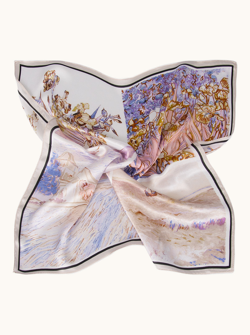 Mała apaszka jedwabna damska gawroszka z motywem pejzażu 53cm x 53cm zdjęcie 3