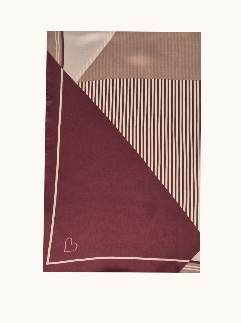 Szal jedwabny w bordo i beżu z geometrycznym wzorem  55x175 cm zdjęcie 2