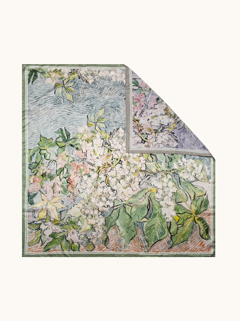 Duża apaszka jedwabna dwustronna w kwiaty 90cm x 90 cm zdjęcie 1
