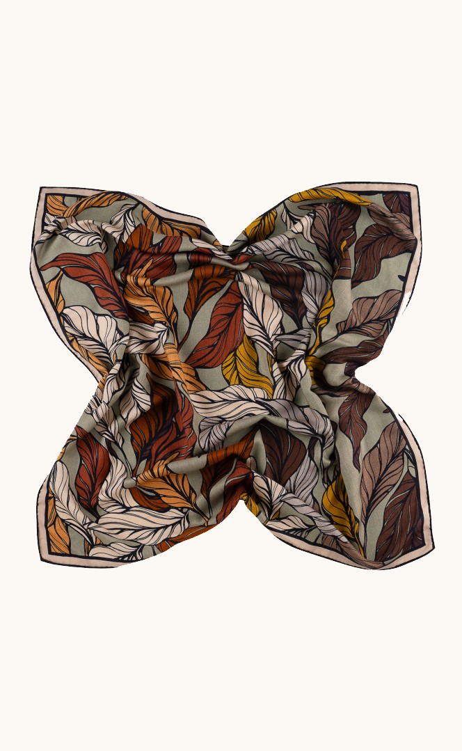 Apaszka wełna z jedwabiem z motywem roślinnym 90x90 cm  zdjęcie 3