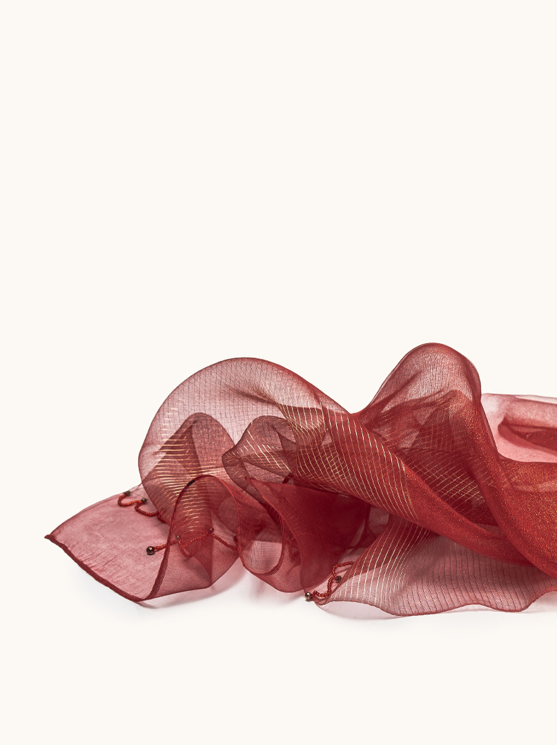 Szal wieczorowy czerwony z jedwabiu i wełny ze zdobieniami 70x190 cm PREMIUM zdjęcie 3