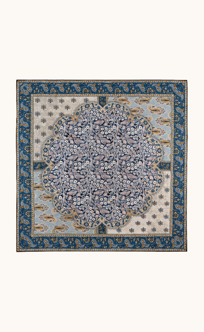 Duża apaszka wełna z jedwabiem z motywem kwiatowym i paisley 90x90 cm zdjęcie 4