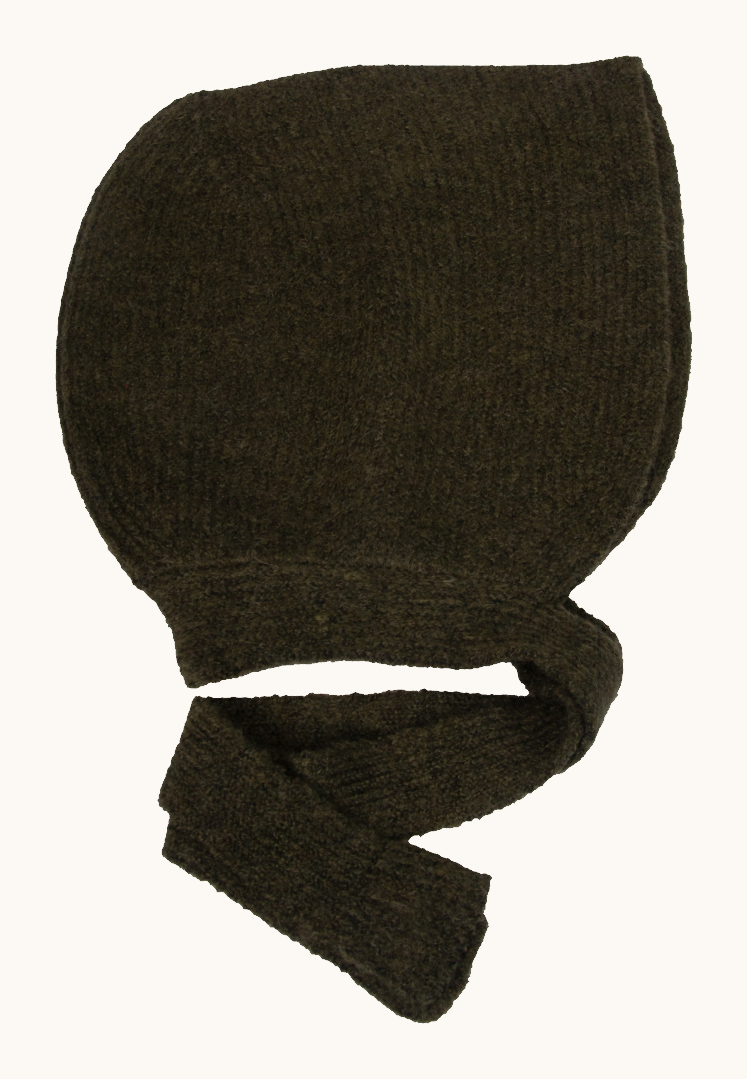 Czapka z wiązaniem 100% wełna khaki zdjęcie 3