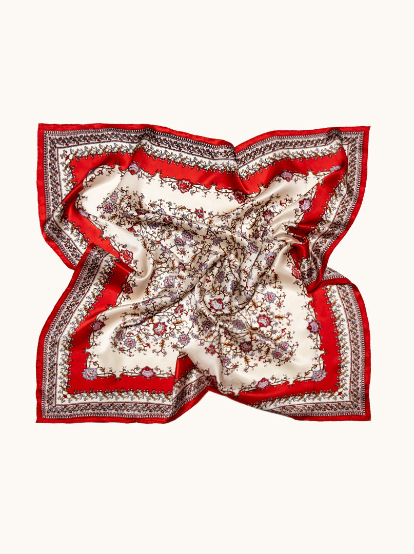 Duża apaszka jedwabna z orientalnym wzorem 90cm x 90 cm zdjęcie 3