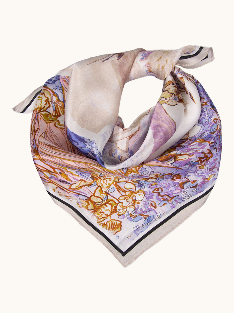 Mała apaszka jedwabna damska gawroszka z motywem pejzażu 53cm x 53cm zdjęcie 1