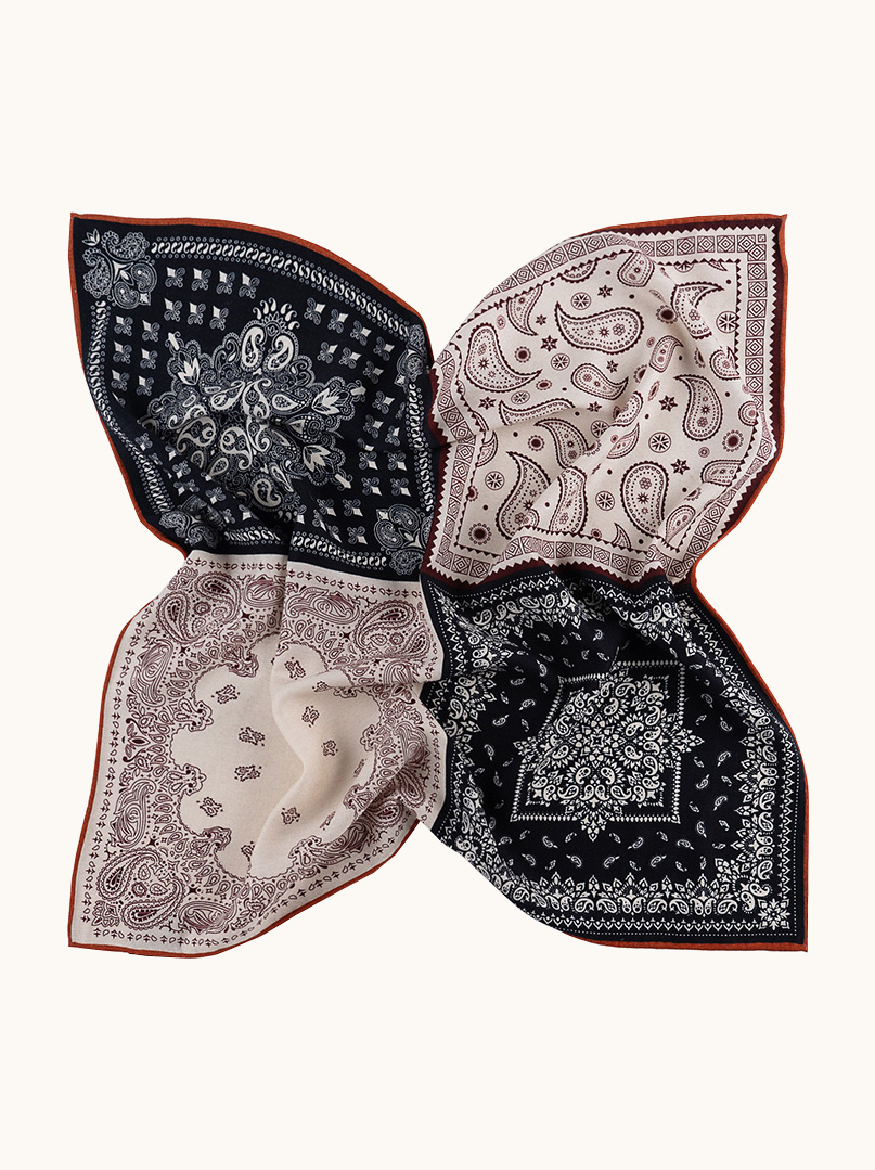 Apaszka wełna z jedwabiem bordo z motywem paisley 65x65 cm  zdjęcie 3