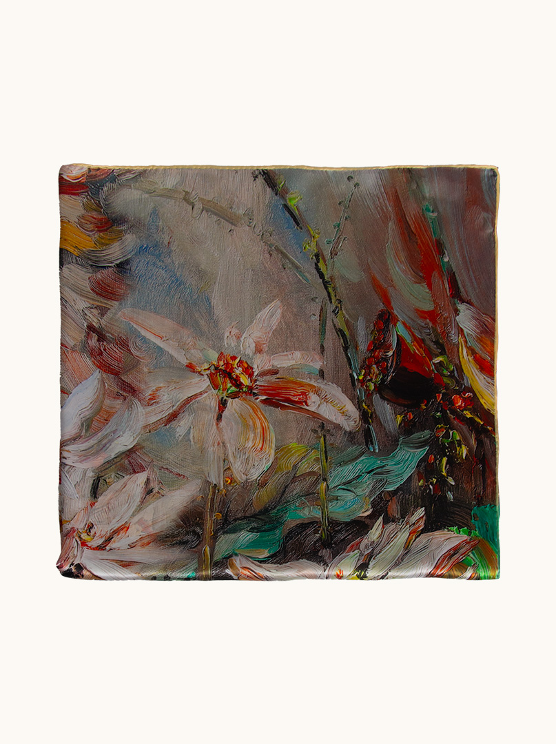 Duża chusta damska jedwabna w ekspresyjny wzór 110cm x110cm  zdjęcie 2