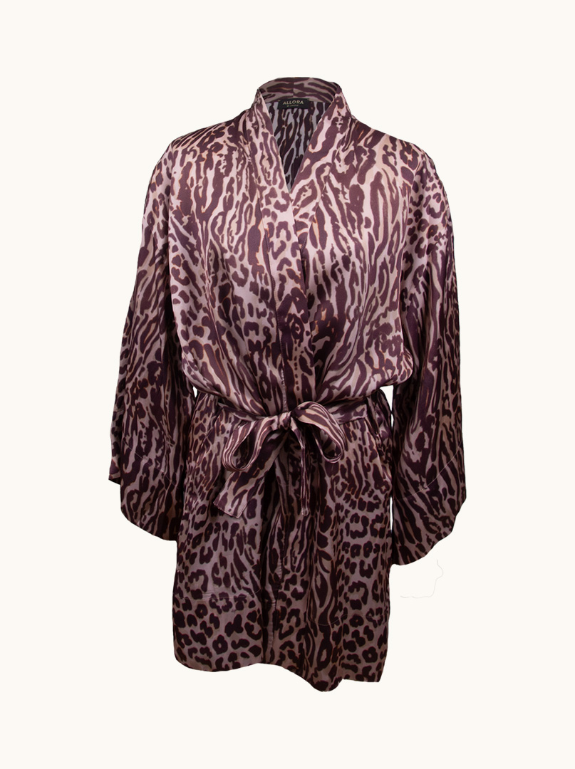 Szlafrok kimono z wiskozy brązowy  w zwierzęcy wzór PREMIUM  zdjęcie 3