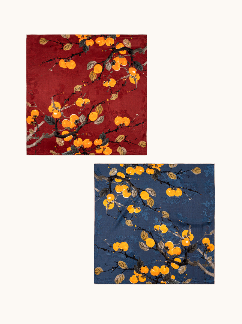 Dwustronna jedwabna apaszka  z motywem kaki 65cm x 65cm zdjęcie 2