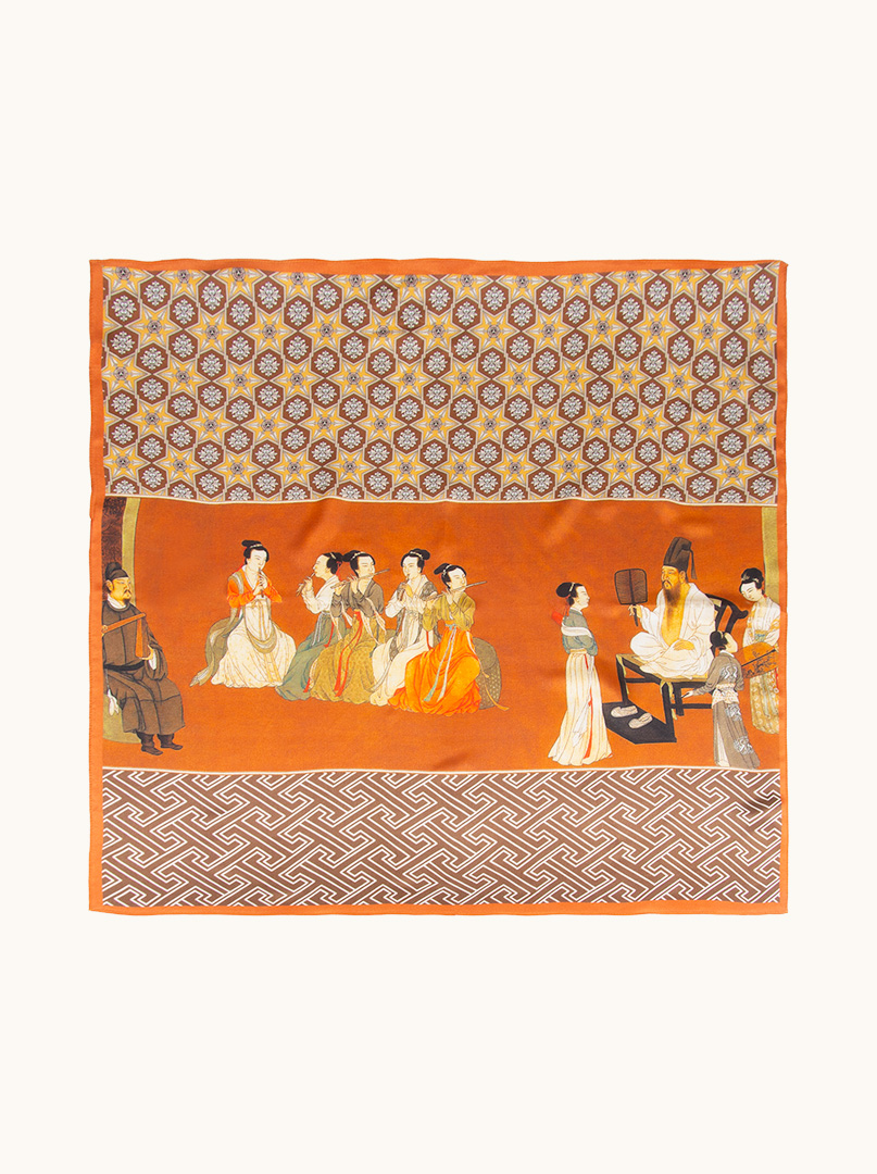 Średnia apaszka z  jedwabiu morwowego w orientalny wzór  65cm x65cm  zdjęcie 1