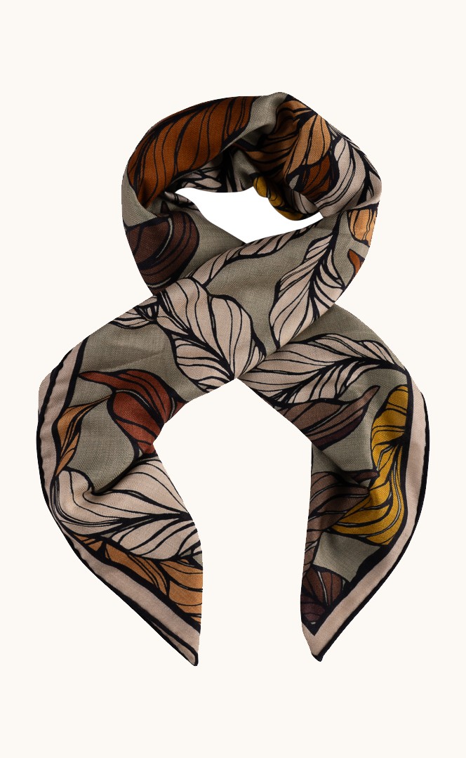 Apaszka wełna z jedwabiem z motywem roślinnym 90x90 cm  zdjęcie 4