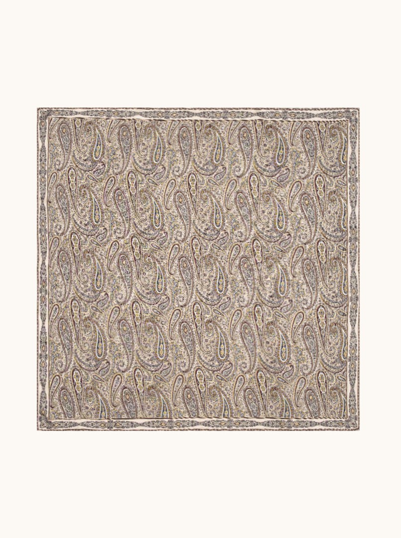 Ekskluzywna jedwabna dwustronna apaszka beżowo- niebieska ze wzorem paisley  90cm x 90cm  zdjęcie 3