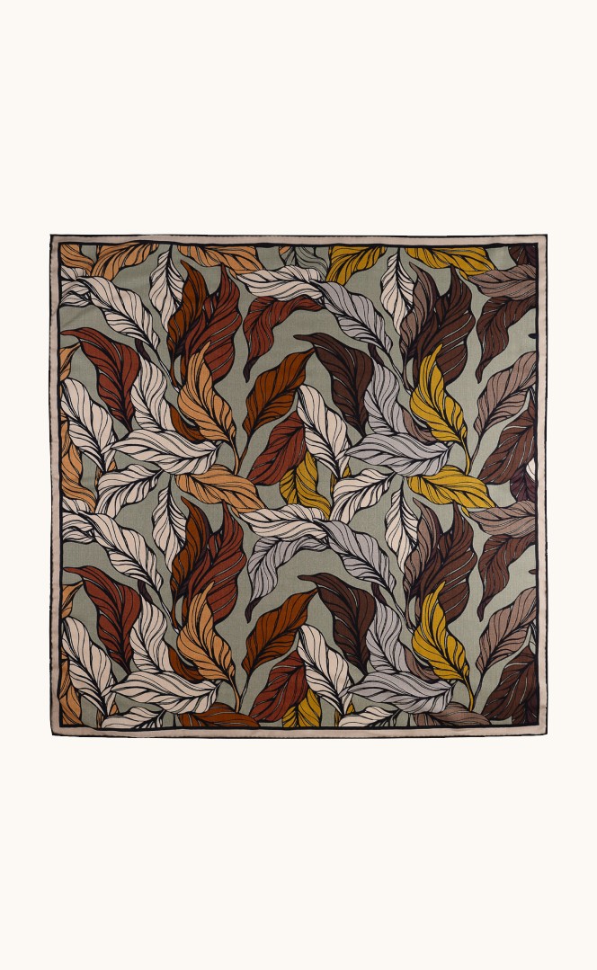 Apaszka wełna z jedwabiem z motywem roślinnym 90x90 cm  zdjęcie 2