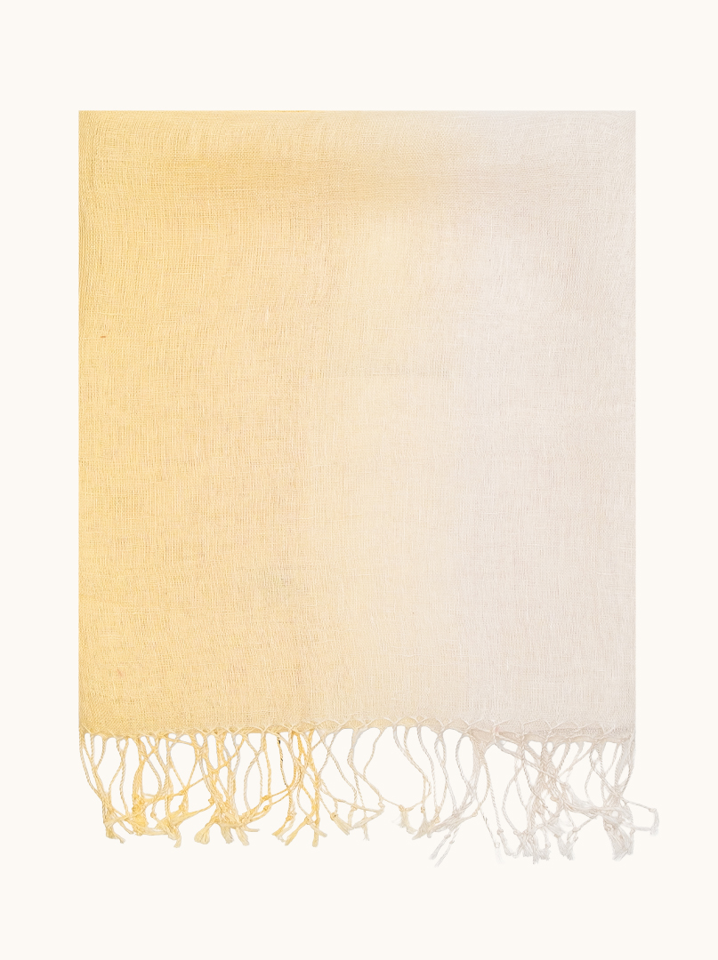 Lekki szal lniany z frędzlami żółto-kremowy 55cm x180cm zdjęcie 2