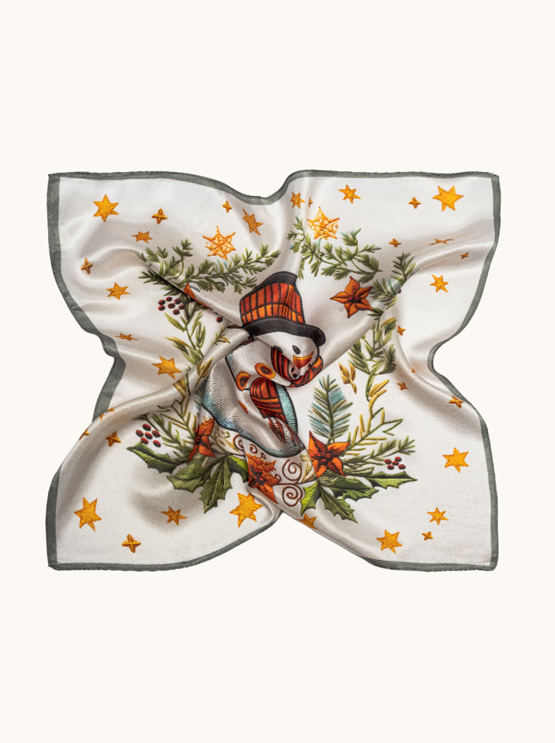 Apaszka jedwabna z motywem bałwanka - Edycja Świąteczna 53x53 cm zdjęcie 3