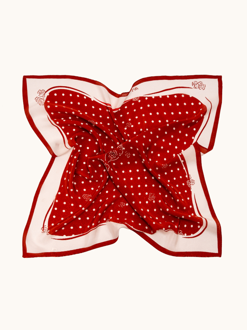 Apaszka jedwabna czerwona ze wzorem groszków 68cm x 68cm  zdjęcie 3