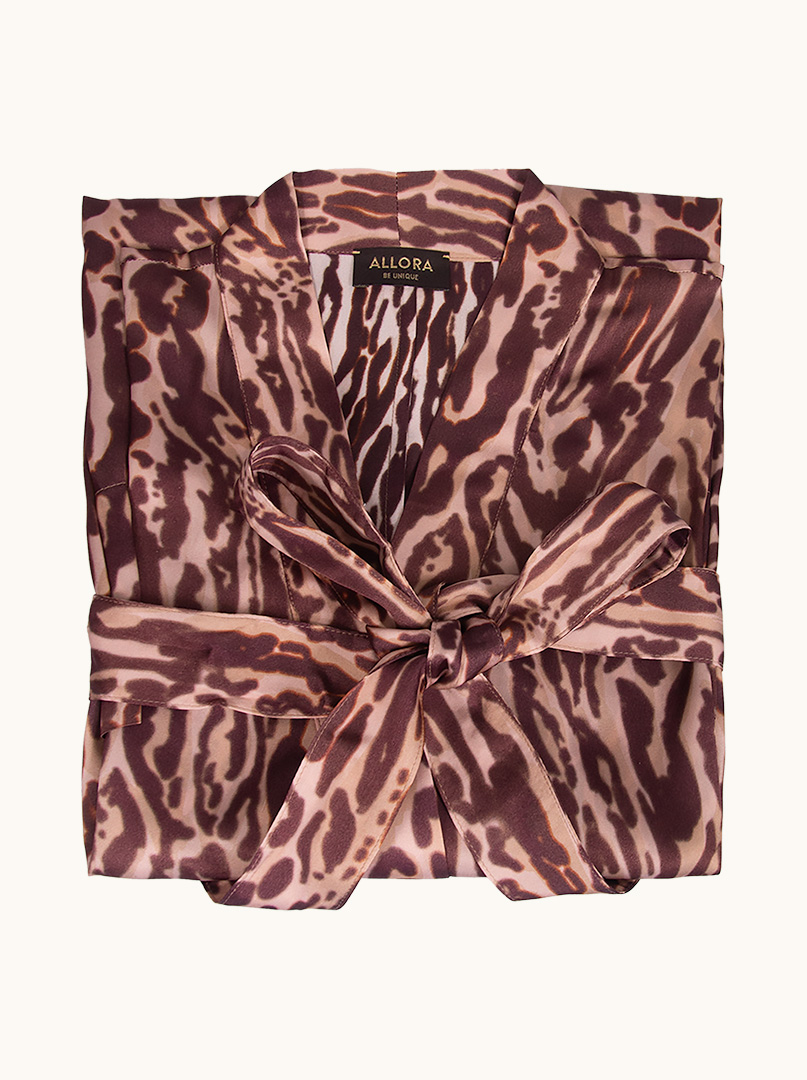 Szlafrok kimono z wiskozy brązowy  w zwierzęcy wzór PREMIUM  zdjęcie 4