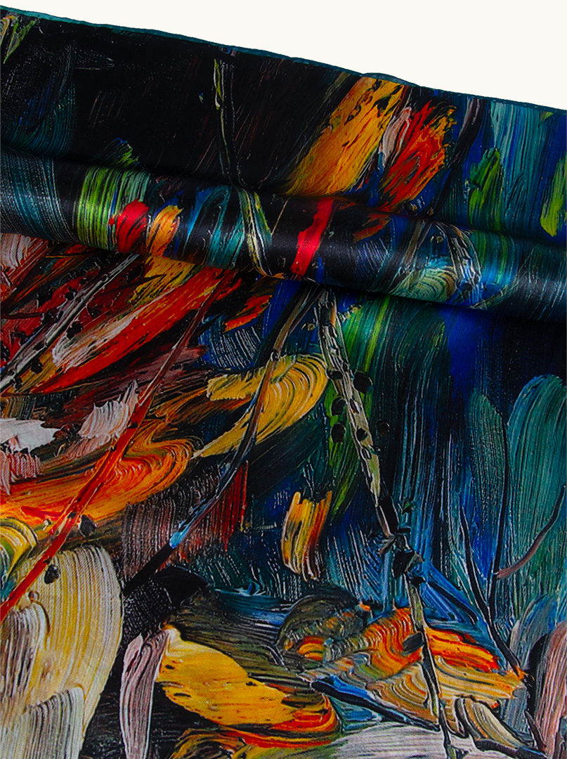 Duża chusta damska jedwabna w ekspresyjny wzór 110cm x110cm  zdjęcie 3