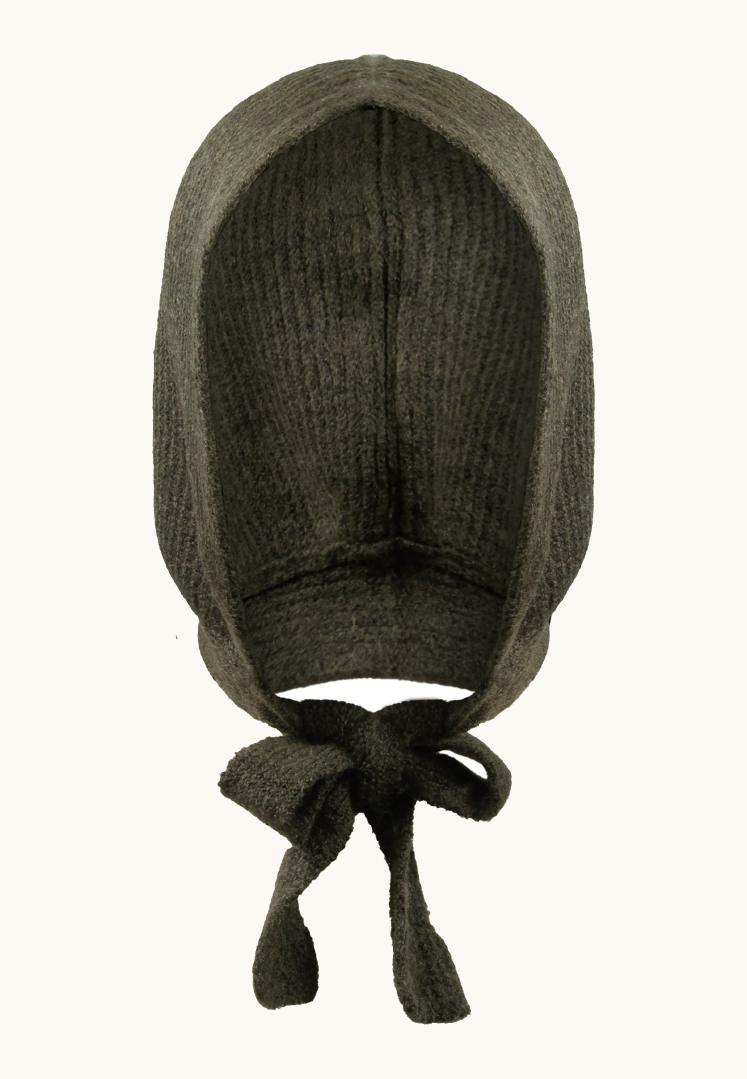 Czapka z wiązaniem 100% wełna khaki zdjęcie 1