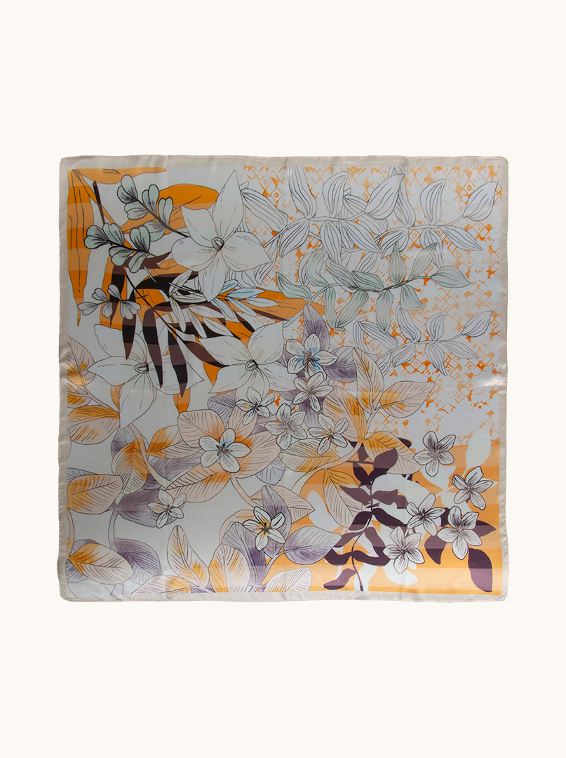 Duża apaszka jedwabna w kwiaty 90cm x 90cm  zdjęcie 4