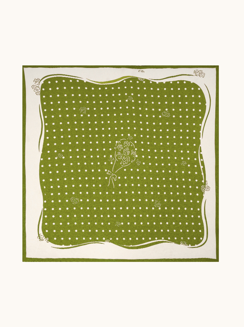 Apaszka jedwabna zielona ze wzorem groszków 68cm x 68cm  zdjęcie 2
