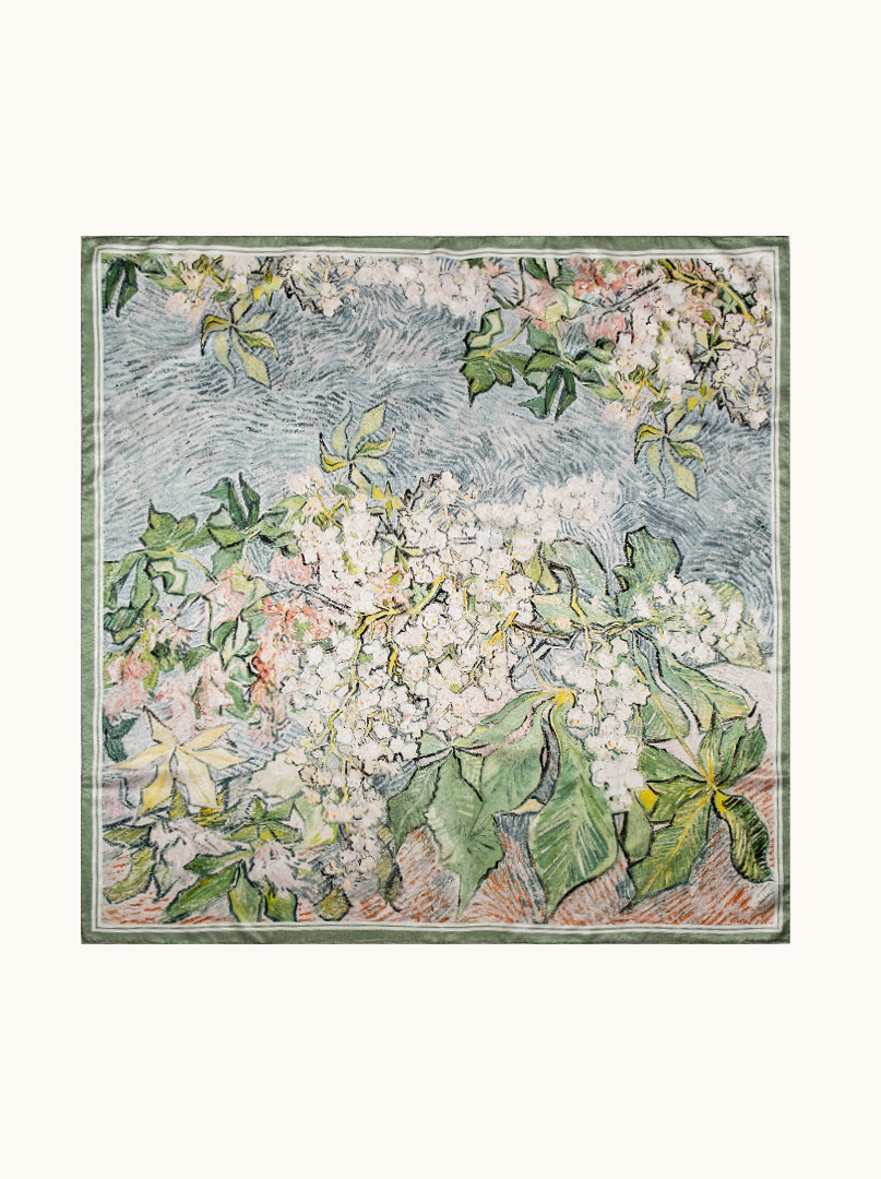 Duża apaszka jedwabna dwustronna w kwiaty 90cm x 90 cm zdjęcie 2
