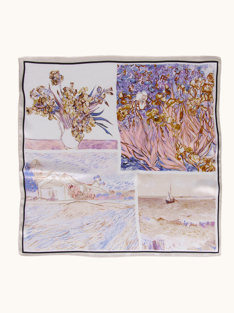 Mała apaszka jedwabna damska gawroszka z motywem pejzażu 53cm x 53cm zdjęcie 2