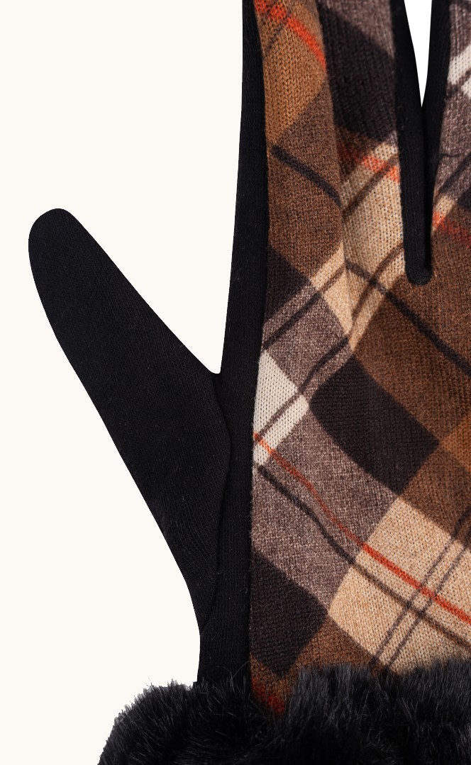 Rękawiczki damskie w kratę z czarnym futerkiem zdjęcie 3