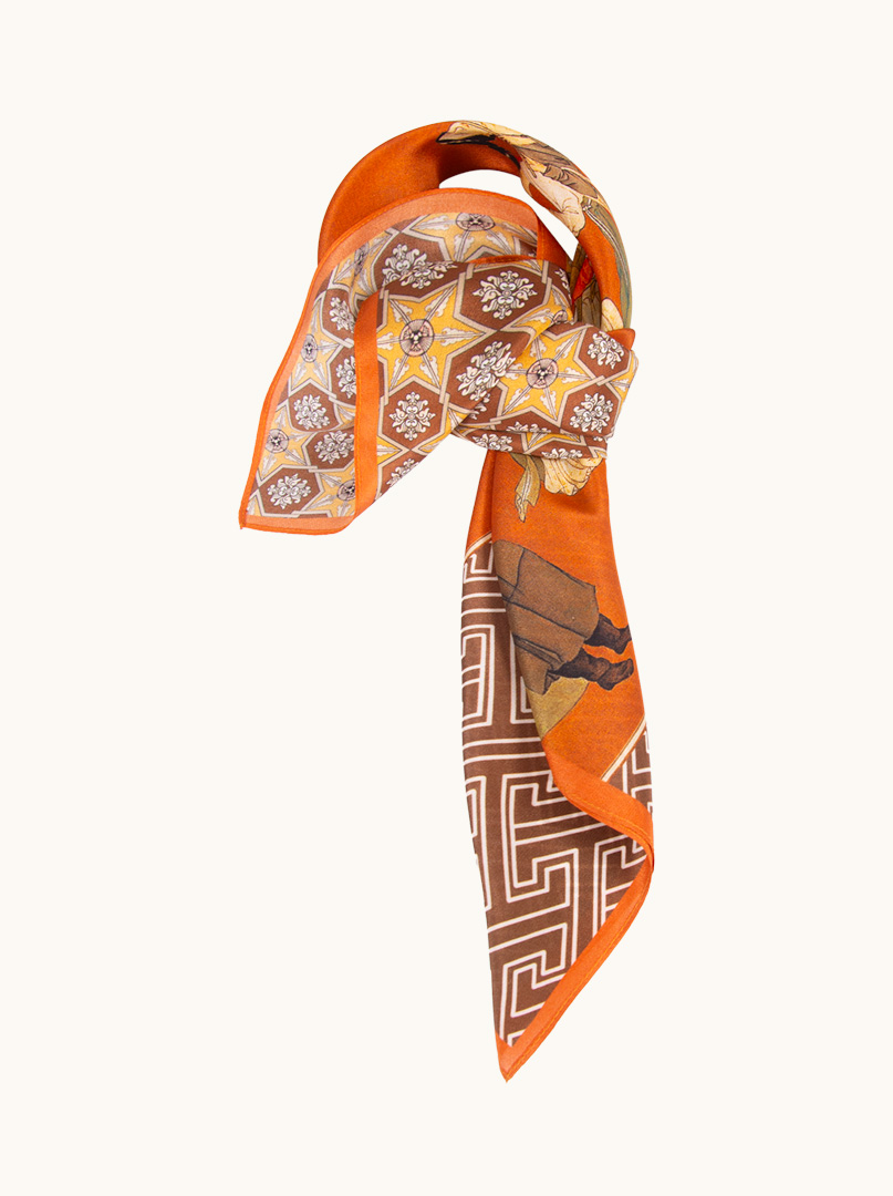 Średnia apaszka z  jedwabiu morwowego w orientalny wzór  65cm x65cm  zdjęcie 4