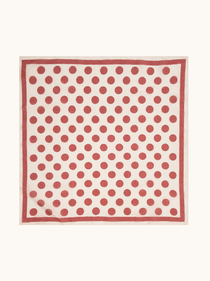 Mała apaszka bawełna z jedwabiem morwowym czerwone grochy  53cm x53cm zdjęcie 2