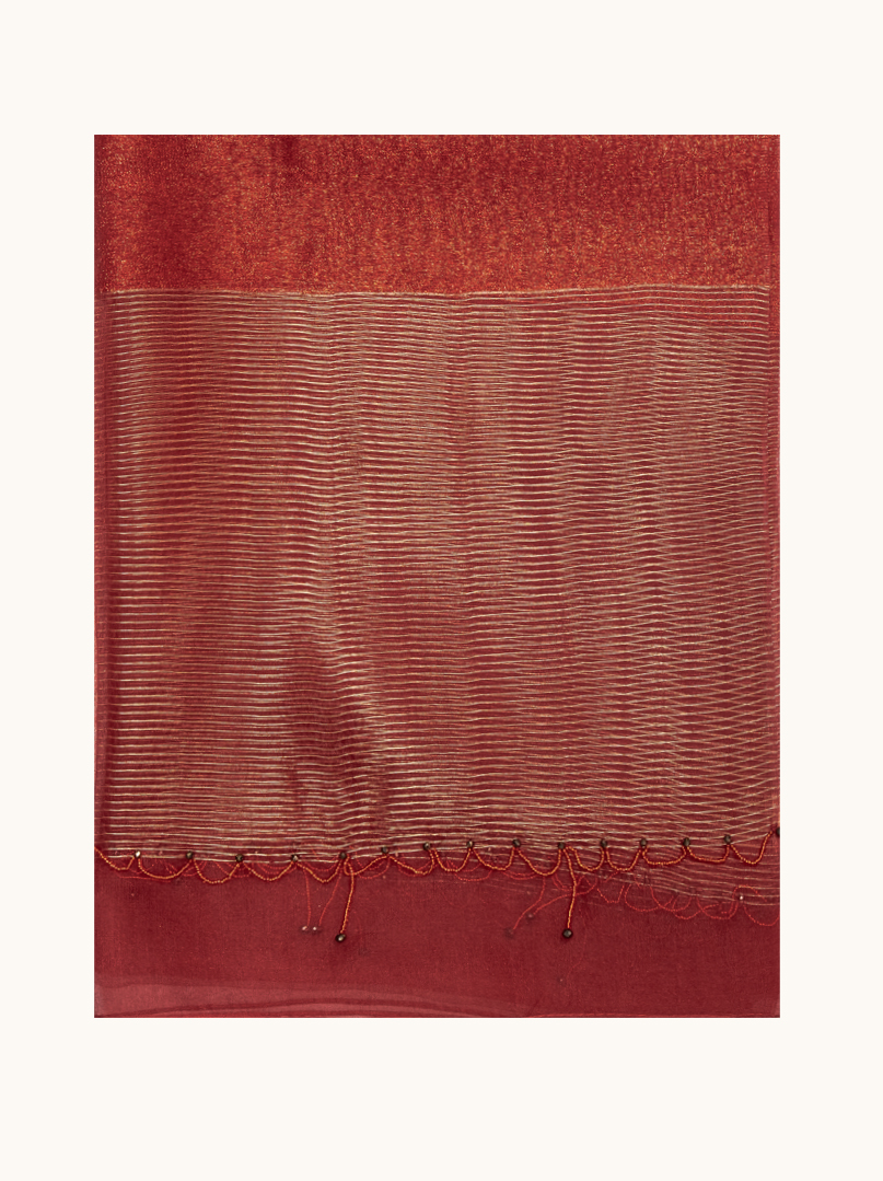 Szal wieczorowy czerwony z jedwabiu i wełny ze zdobieniami 70x190 cm PREMIUM zdjęcie 2