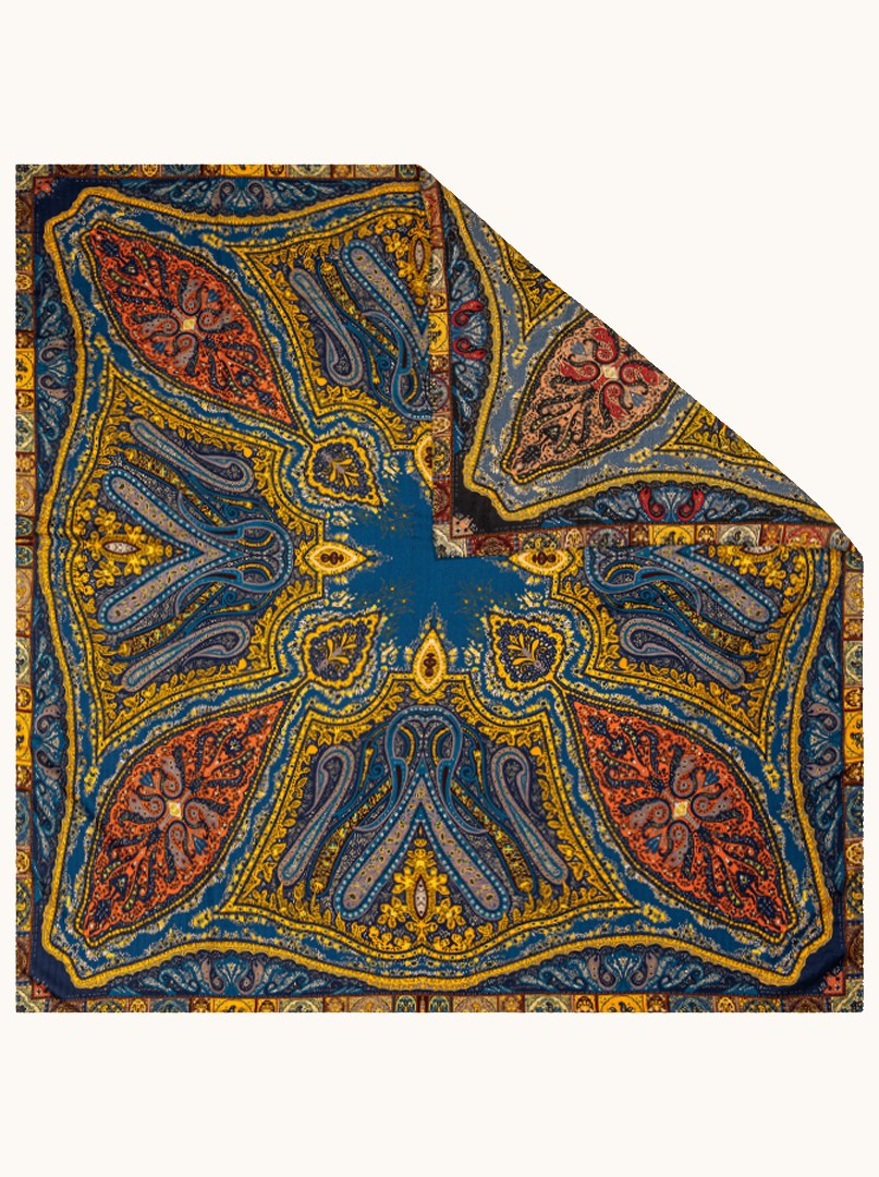 Duża chusta wełna z jedwabiem paisley dwustronna 130x130 cm  zdjęcie 1