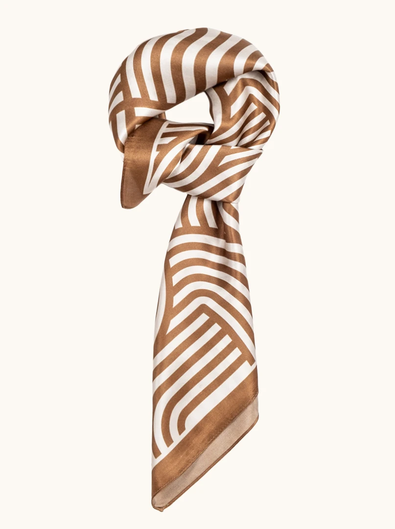 Apaszka jedwabna brązowa w geometryczne wzory 68cm x 68cm